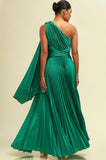 Vestido plisado verde esmeralda