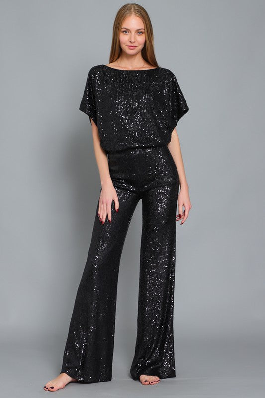 Jumpsuit Palazzo Negro Con Lentejuelas JUMPSUIT ESMERALDA